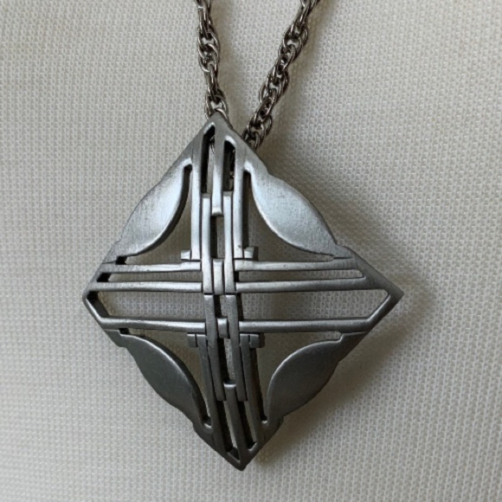 70s Kelly Waters Pewter Modernist Pendant Necklace